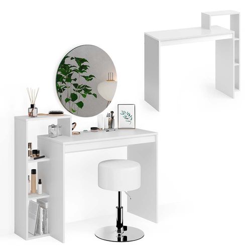 Coiffeuse Leo 43391 Blanc 100cm Avec Miroir Et Tabouret