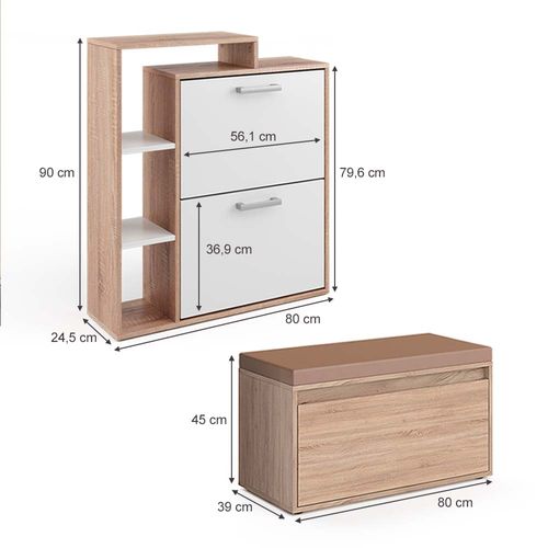 Meuble à Chaussure Orlando 43394 Sonoma 2 Parties, Avec Banc