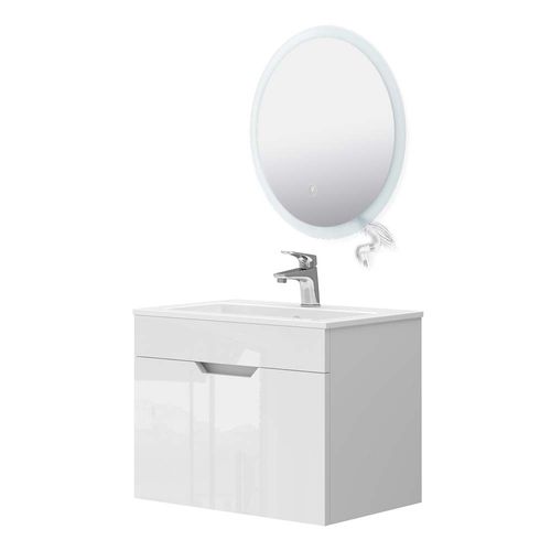 Ensemble De Meubles Stefanie 43400 Blanc 3 Pièces, Armoire Basse 60 Cm, Miroir LED