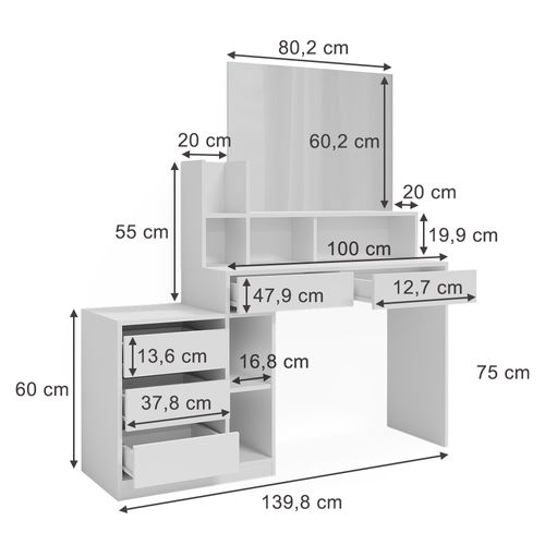 Bureau Anja, Blanc, 139.8x40cm Avec Tiroirs