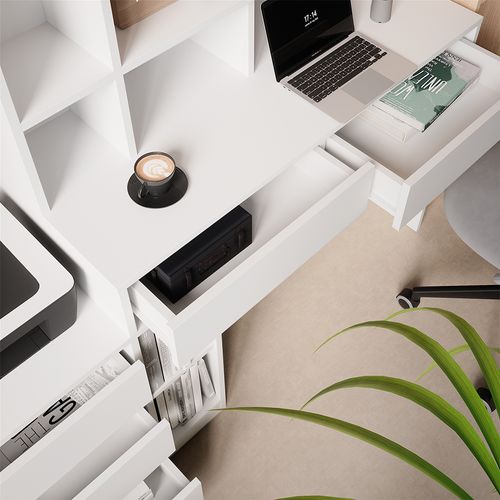 Bureau Anja, Blanc, 139.8x40cm Avec Tiroirs