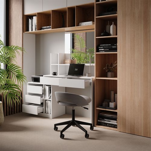 Bureau Anja, Blanc, 139.8x40cm Avec Tiroirs