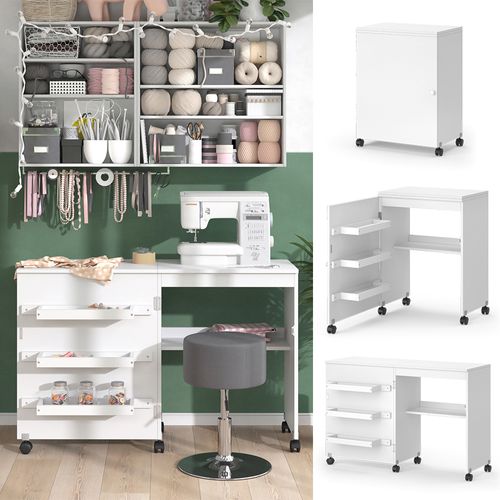 La Table De Couture Carmen 42065 Blanc 118x77.5cm Avec 3 Étagères