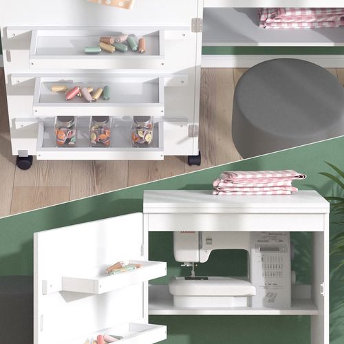 La Table De Couture Carmen 42065 Blanc 118x77.5cm Avec 3 Étagères