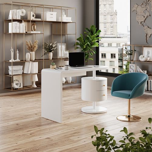 Bureau Lara 41556 Blanc Haute Brillance 120x50cm Avec 2 Tiroirs