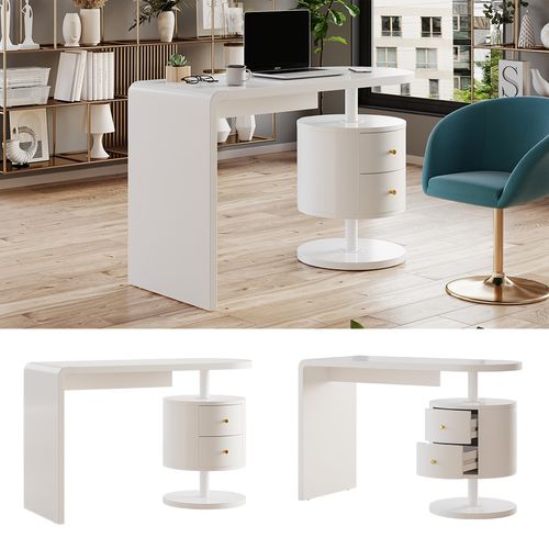 Bureau Lara 41556 Blanc Haute Brillance 120x50cm Avec 2 Tiroirs