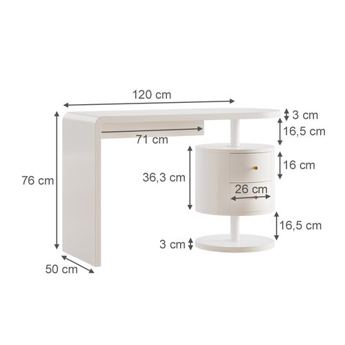 Bureau Lara 41556 Blanc Haute Brillance 120x50cm Avec 2 Tiroirs