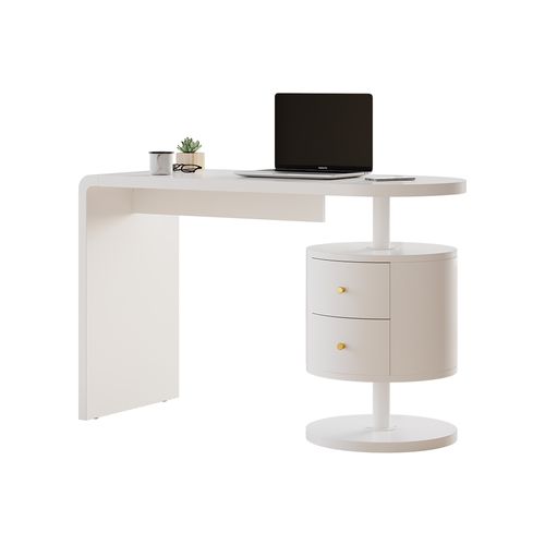 Bureau Lara 41556 Blanc Haute Brillance 120x50cm Avec 2 Tiroirs