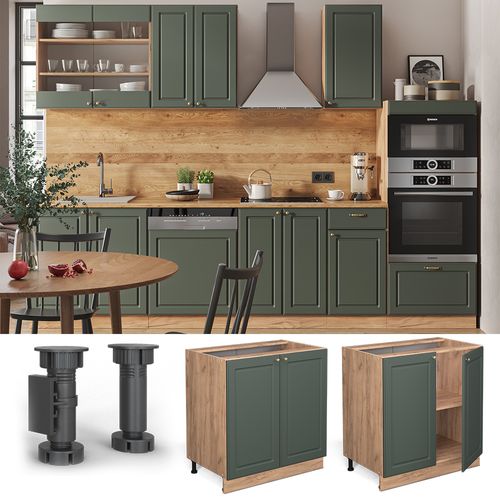 Meuble Bas De Cuisine Fame-line 45451 Vert Or Campagne 80cm Avec Étagère, Pt Anthracite
