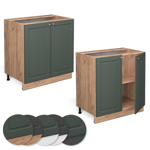 Meuble Bas De Cuisine Fame-line 45451 Vert Or Campagne 80cm Avec Étagère, Pt Anthracite