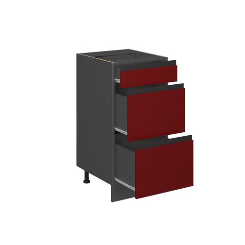 Meuble Cuisine R-line 45645 Rouge 40cm  J-shape Avec Tiroirs, Pt Chêne