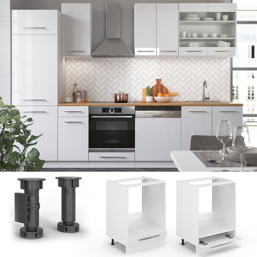 Meuble Pour Four Fame-line 45669 Blanc Haute Brillance 60cm , Pt Chêne