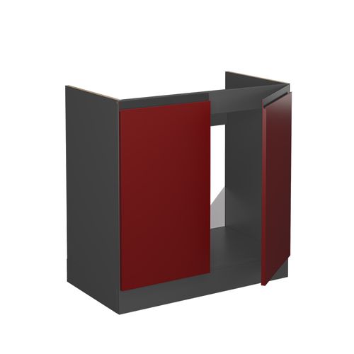 Meuble Bas Sous-évier R-line 45710 Rouge 80cm  J-shape, Pt Anthracite