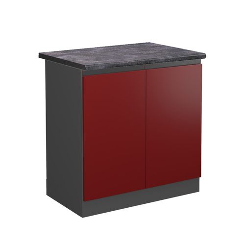 Meuble Bas Sous-évier R-line 45710 Rouge 80cm  J-shape, Pt Anthracite
