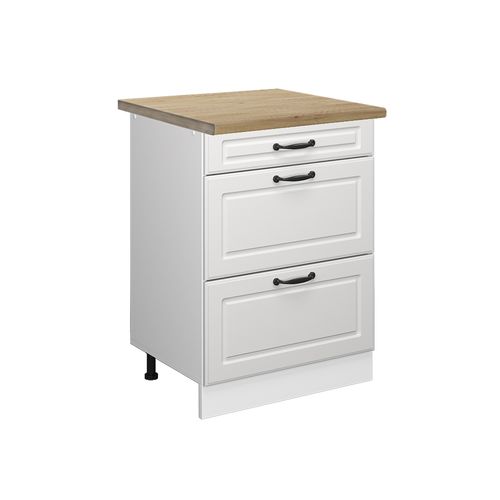 Meuble Cuisine R-line 45857 Blanc Campagne 60cm Avec Tiroirs, Pt Chêne