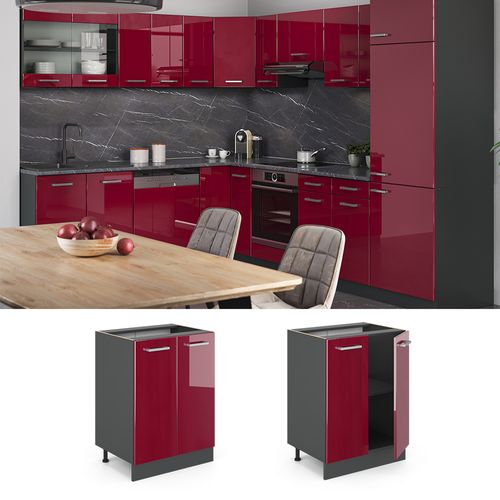 Meuble Bas De Cuisine R-line 45872 Rouge Brillant 60cm Pt Marbre