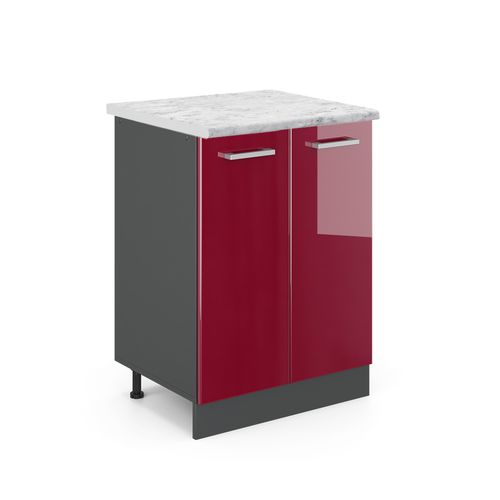 Meuble Bas De Cuisine R-line 45872 Rouge Brillant 60cm Pt Marbre