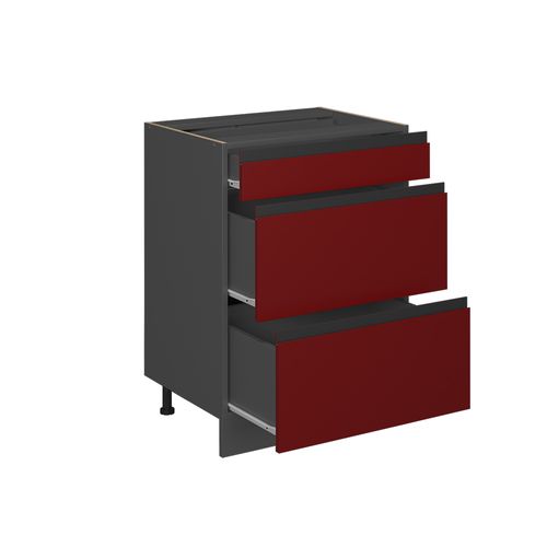 Meuble Cuisine R-line 45920 Rouge 60cm  J-shape Avec Tiroirs, Pt Anthracite