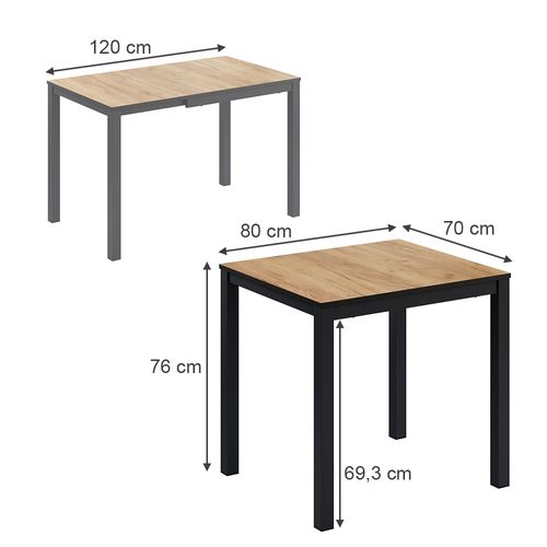 Table De Salle à Manger Granny 50576 Chêne/anthracite 120x70cm Extensible