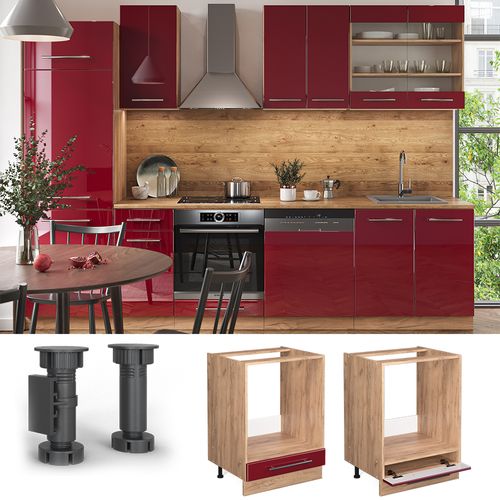 Meuble Pour Four Fame-line 46165 Rouge Bordeaux Haute Brillance 60cm , Pt Marbre