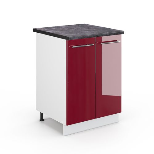 Meuble Bas De Cuisine Fame-line 46241 Rouge Bordeaux Haute Brillance 60cm , Pt Anthracite