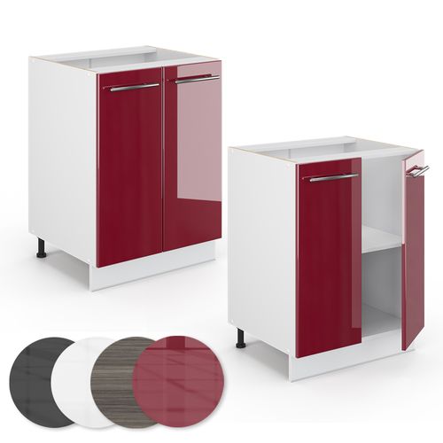 Meuble Bas De Cuisine Fame-line 46241 Rouge Bordeaux Haute Brillance 60cm , Pt Anthracite