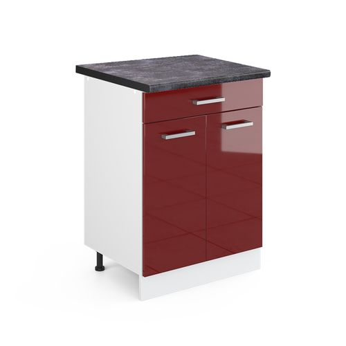 Meuble Cuisine R-line 46263 Rouge Brillant 60cm Avec Tiroir, Pt Anthracite