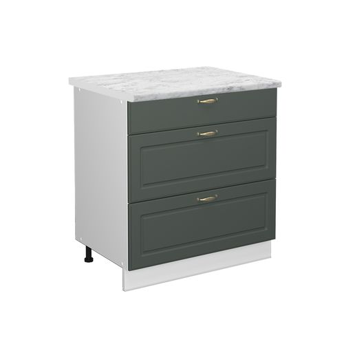 Meuble Cuisine Fame-line 46358 Vert Or Campagne 80cm Avec 3 Tiroirs, Pt Marbre