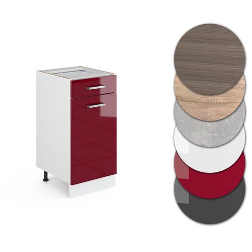 Meuble Cuisine R-line 46360 Rouge Brillant 40cm , Pt Anthracite