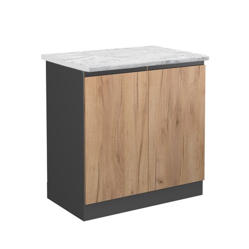 Meuble Bas Sous-évier R-line 46431 Chêne De Force Doré 80cm  J-shape Ap Marbre