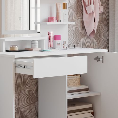 Coiffeuse Julia 41568 Blanc 90cm Avec Miroir LED Et Station De Recharge Qi