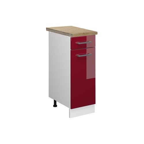 Meuble Cuisine R-line 46638 Rouge Brillant 30cm , Pt Chêne