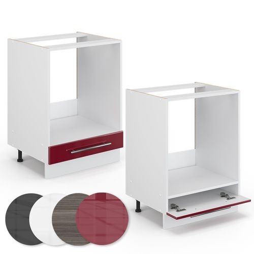 Meuble Pour Four Fame-line 46697 Rouge Bordeaux Haute Brillance 60cm , Pt Chêne