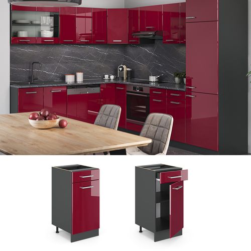 Meuble Cuisine R-line 46785 Rouge Brillant 40cm , Pt Anthracite