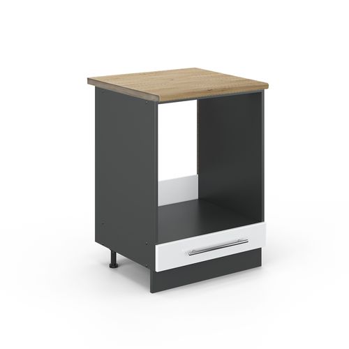 Meuble Pour Four Fame-line 46787 Blanc Haute Brillance 60cm , Pt Chêne