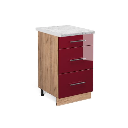 Meuble Cuisine Fame-line 46791 Rouge Bordeaux Haute Brillance 50cm , Pt Marbre