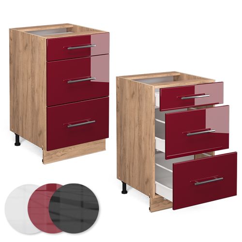 Meuble Cuisine Fame-line 46791 Rouge Bordeaux Haute Brillance 50cm , Pt Marbre