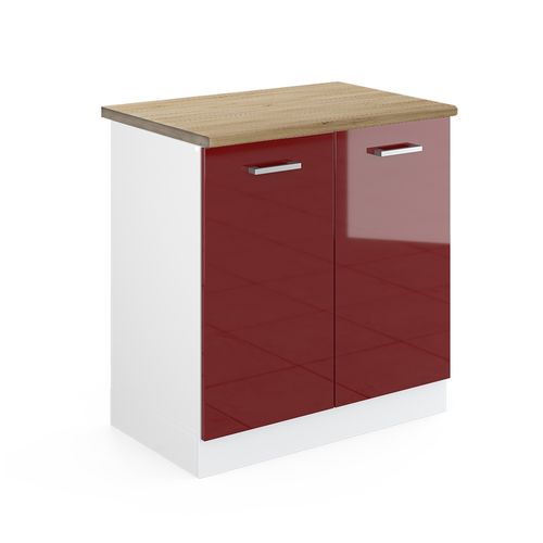 Meuble Bas Sous-évier R-line 46796 Rouge Brillant 80cm , Pt Chêne