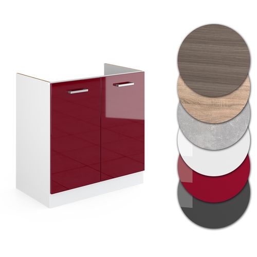 Meuble Bas Sous-évier R-line 46796 Rouge Brillant 80cm , Pt Chêne
