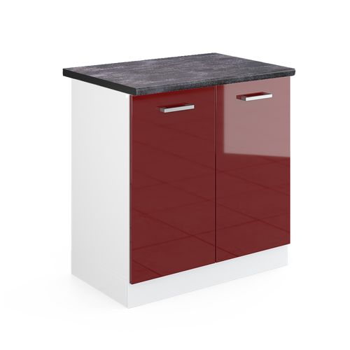 Meuble Bas Sous-évier R-line 46823 Rouge Brillant 80cm , Pt Anthracite