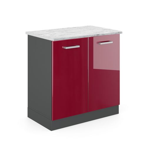Meuble Bas Sous-évier R-line 46825 Rouge Brillant 80cm Pt Marbre