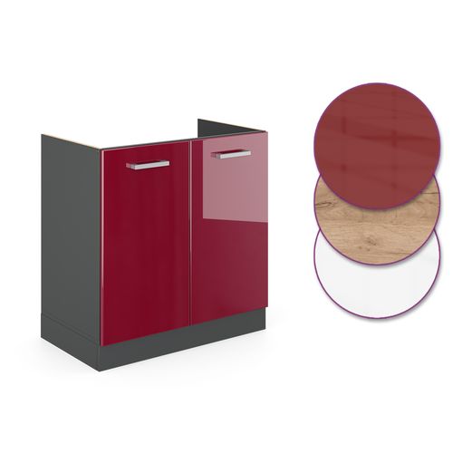Meuble Bas Sous-évier R-line 46825 Rouge Brillant 80cm Pt Marbre