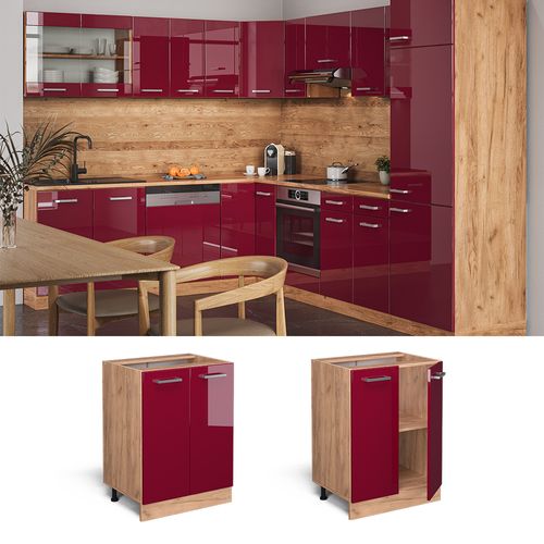 Meuble Bas De Cuisine R-line 46831 Rouge Brillant 60cm Pt Marbre