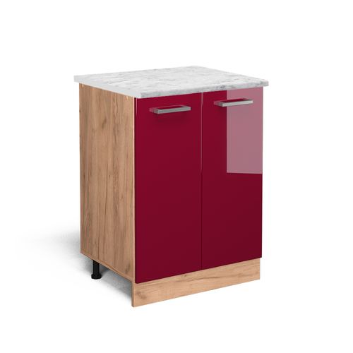 Meuble Bas De Cuisine R-line 46831 Rouge Brillant 60cm Pt Marbre