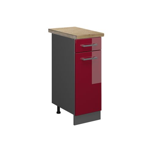 Meuble Cuisine R-line 46837 Rouge Brillant 30cm , Pt Chêne