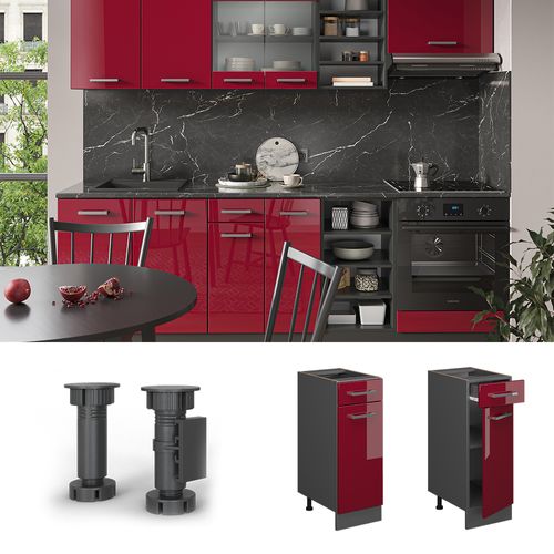Meuble Cuisine R-line 46842 Rouge Brillant 30cm Pt Marbre