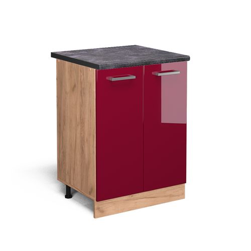 Meuble Bas De Cuisine R-line 46866 Rouge Brillant 60cm , Pt Anthracite
