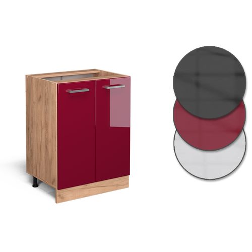 Meuble Bas De Cuisine R-line 46866 Rouge Brillant 60cm , Pt Anthracite