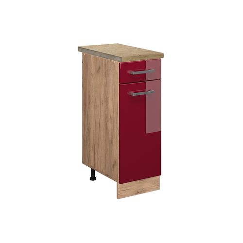 Meuble Cuisine R-line 46872 Rouge Brillant 30cm , Pt Chêne