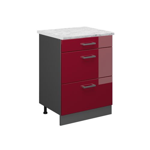 Meuble Cuisine R-line 46970 Rouge Brillant 60cm Pt Marbre